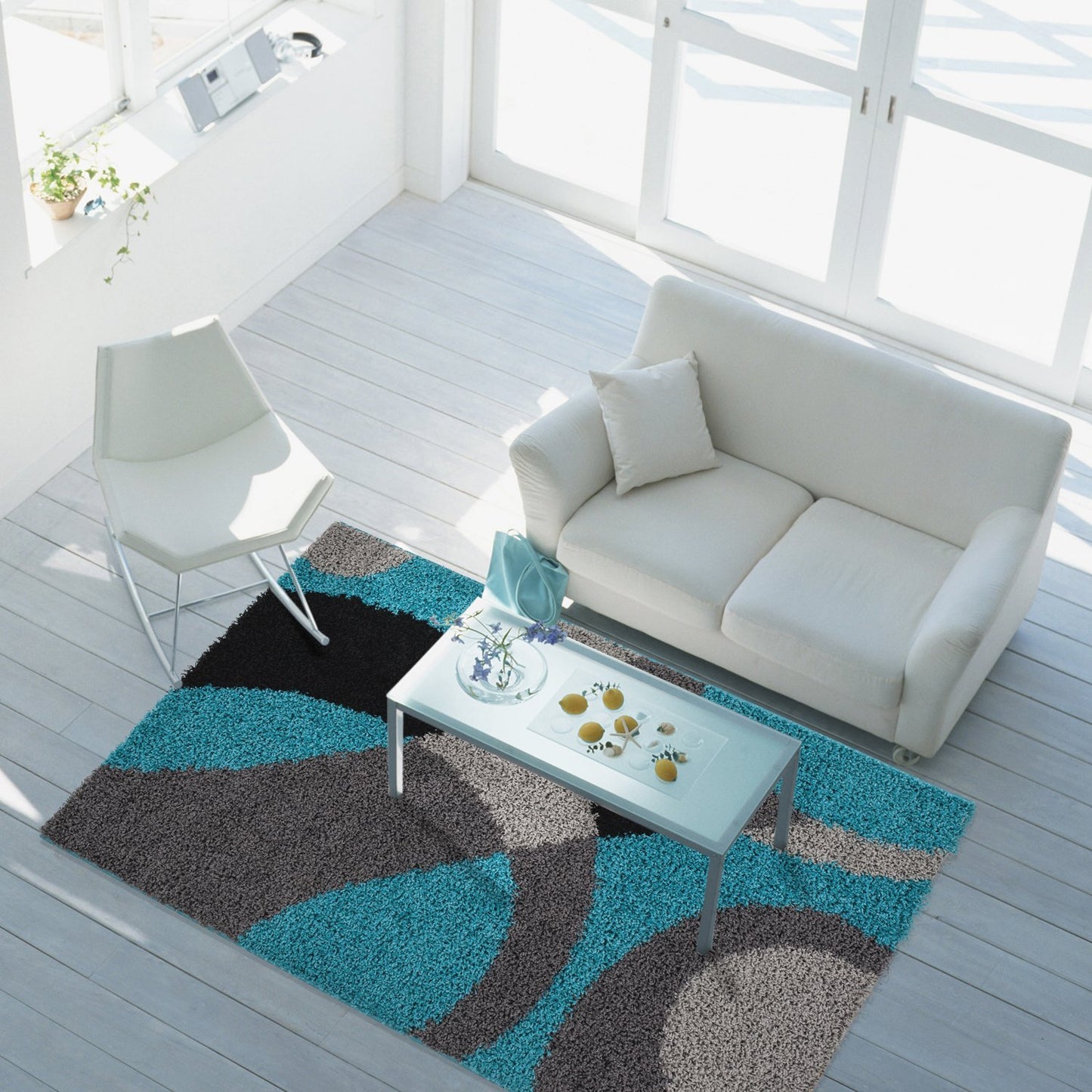 Shaggy Turkish Turquoise Area Rug