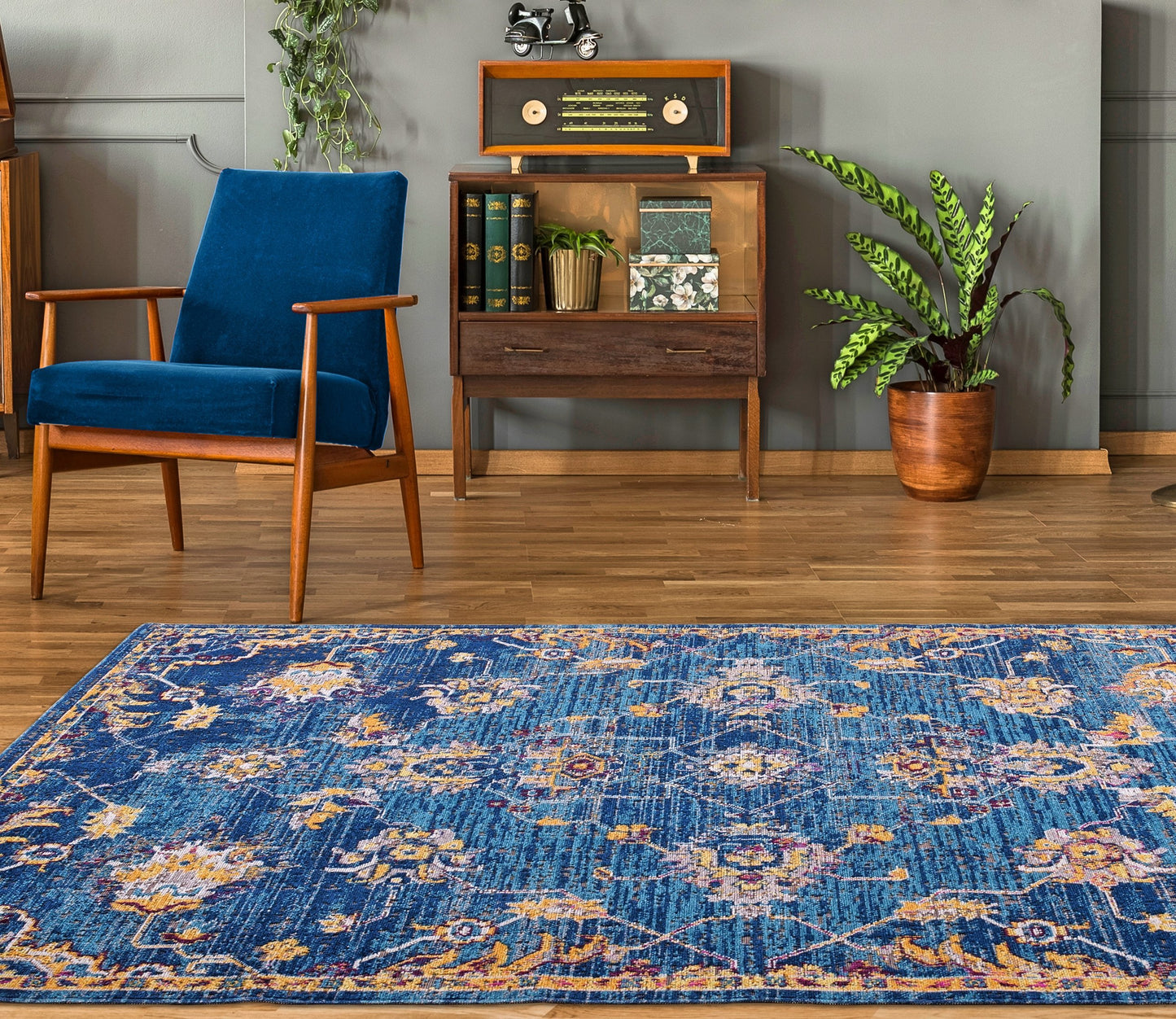 Tremont Dark Blue Traditional Indoor/Outdoor Area Rug