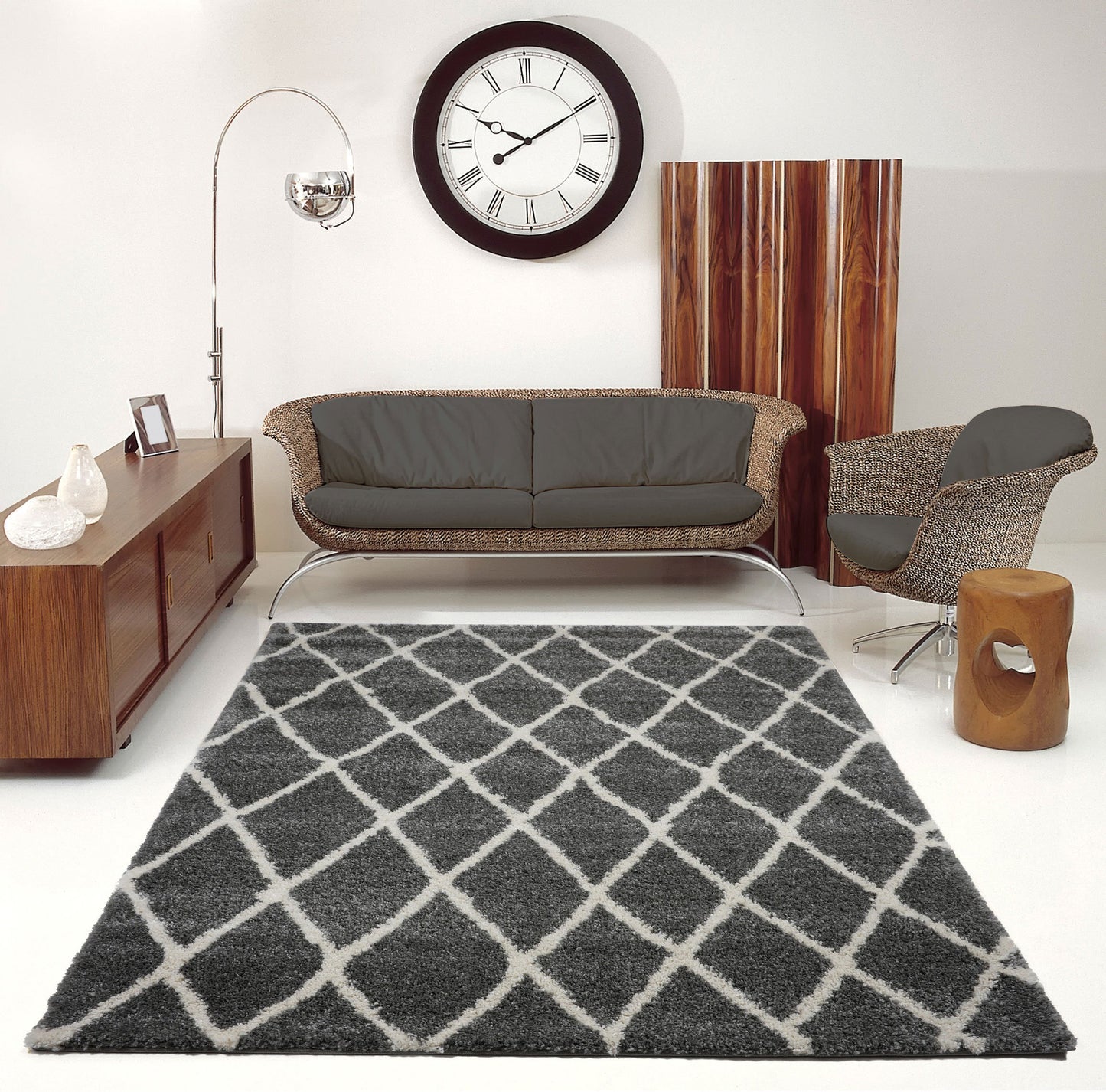 Toronto Trellis Dark Gray Ivory Area Rug -