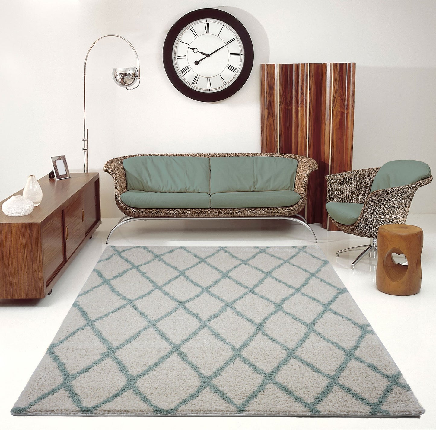 Toronto Trellis Ivory Aqua Green Area Rug -