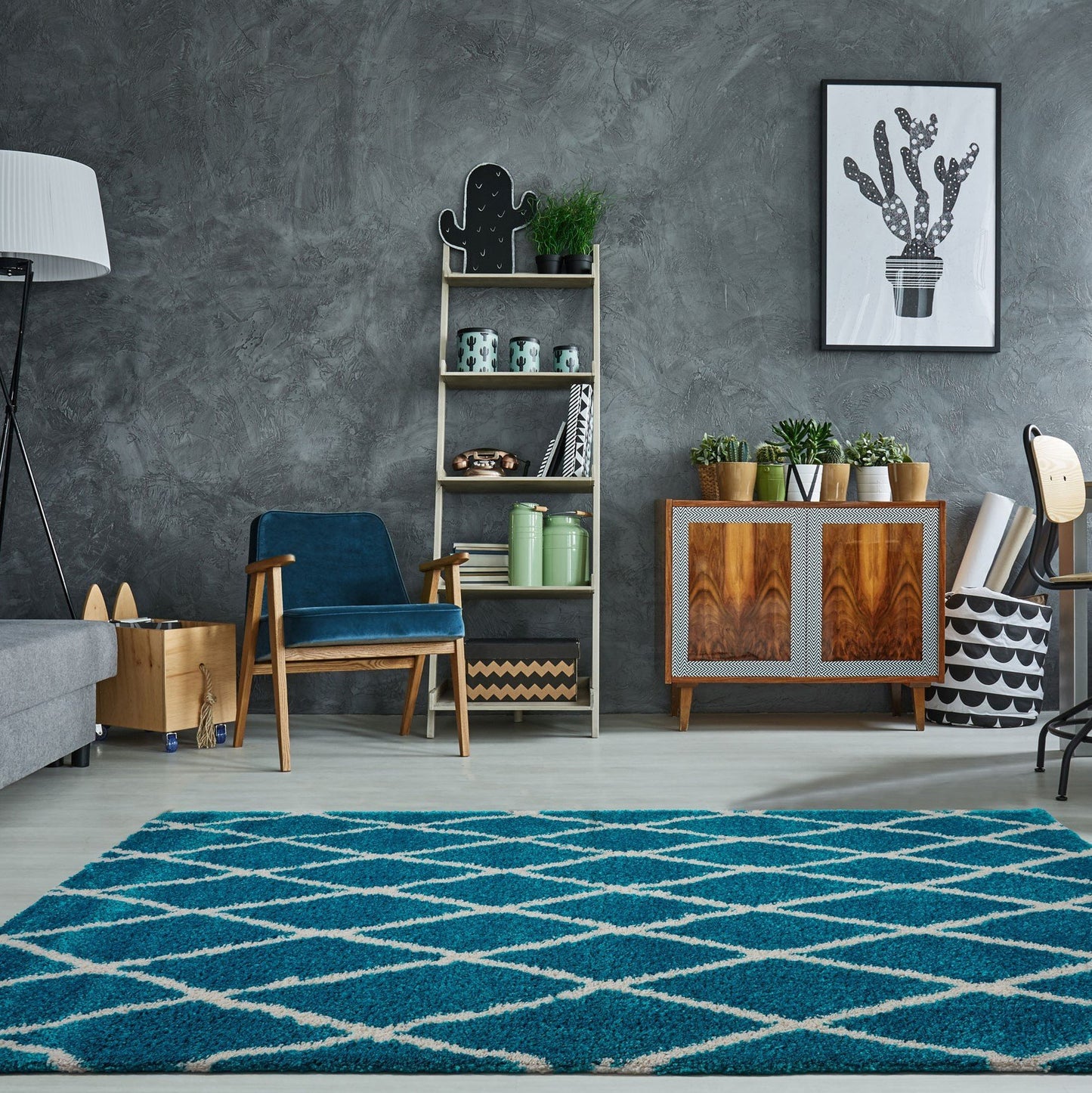 Toronto Trellis Turquoise Ivory Area Rug -