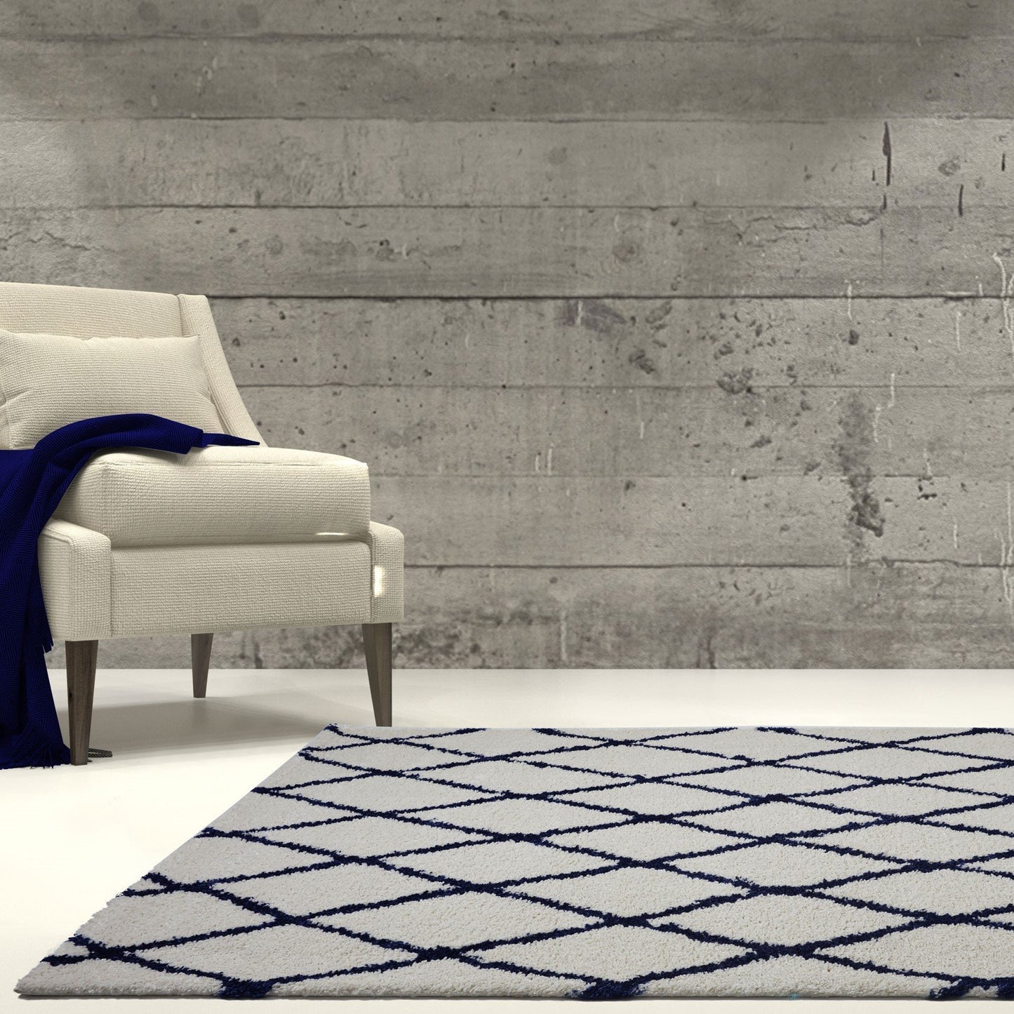 Toronto Trellis Ivory Navy Blue Area Rug -