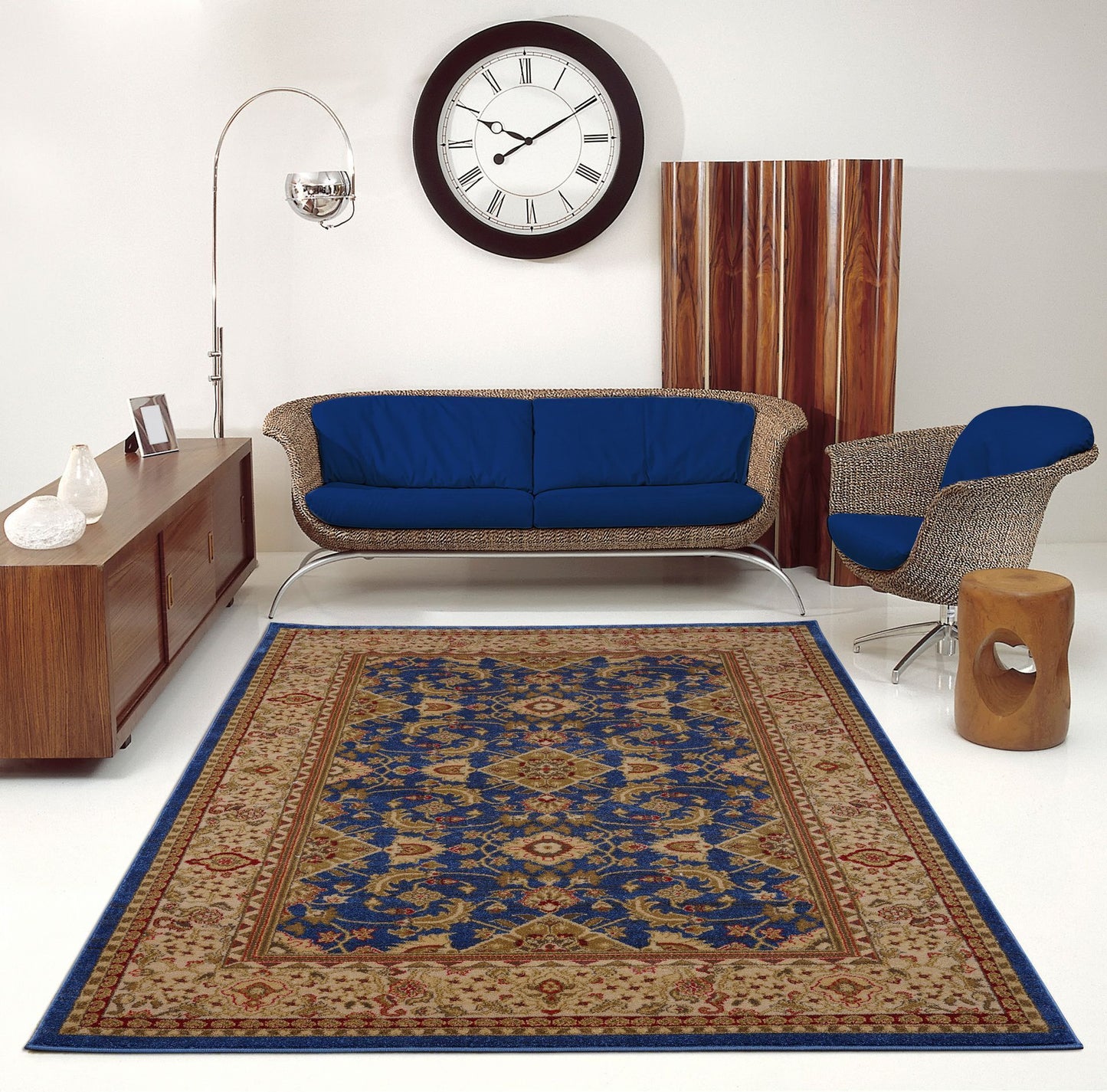 Terra Traditional Blue Cream Area Rug -
