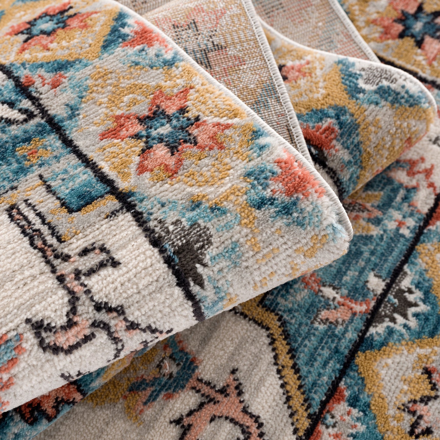 La Dole Rugs Traditional Bordered Navajo Vintage Teal Turquoise Ivory Red Orange Area Rug