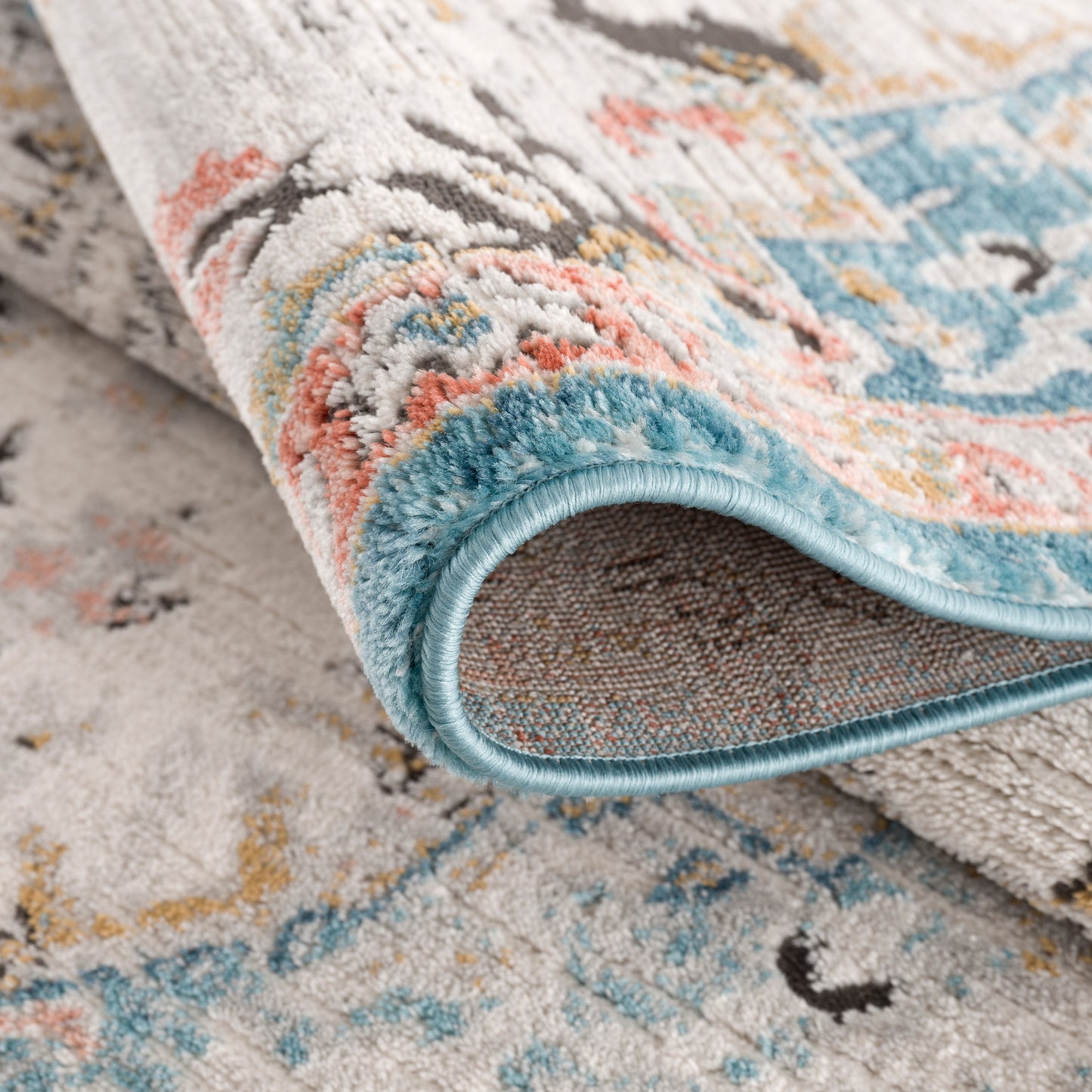 La Dole Rugs Traditional Persian Oriental Distressed Teal Turquoise Ivory Grey Red Orange Area Rug