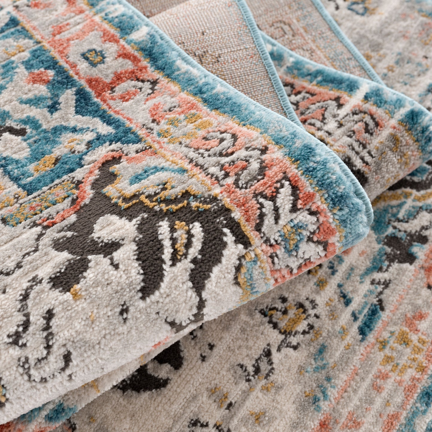 La Dole Rugs Traditional Persian Oriental Distressed Teal Turquoise Ivory Grey Red Orange Area Rug