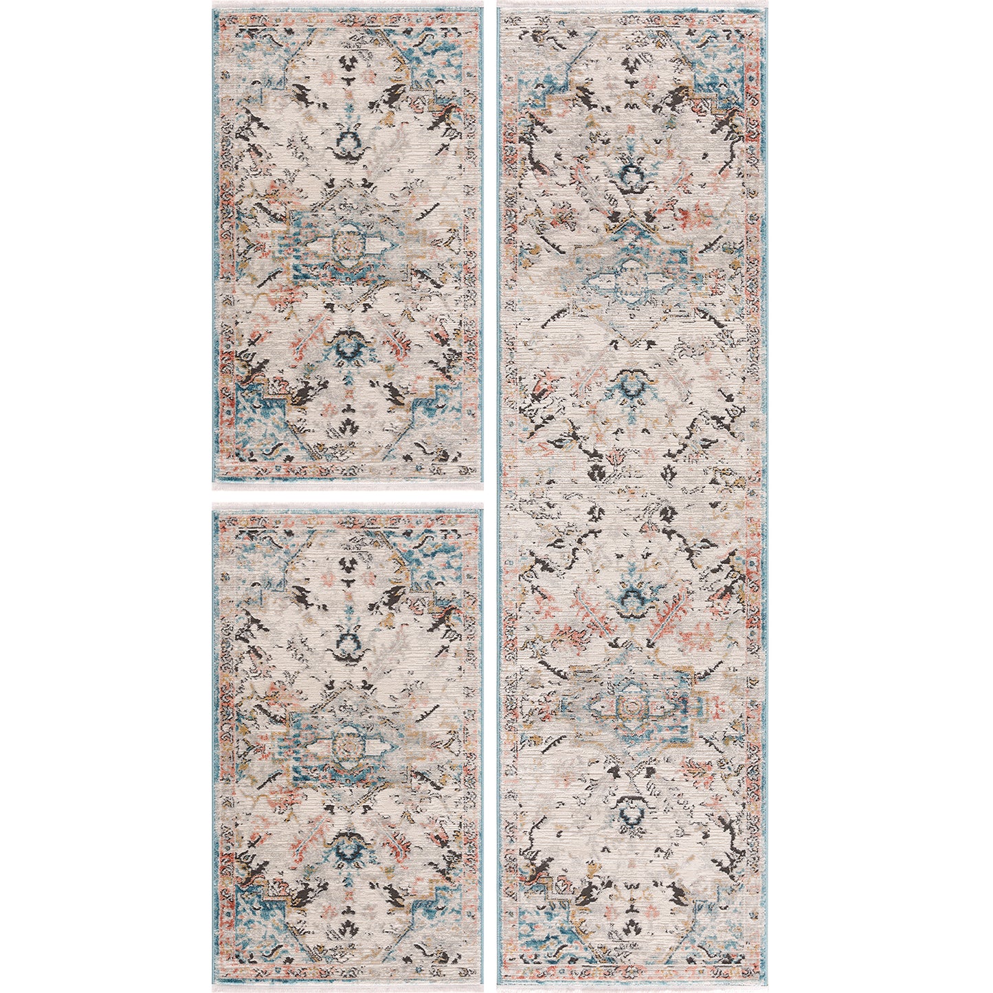La Dole Rugs Traditional Persian Oriental Paisly Ivory Grey Teal Turquoise Red Orange Area Rug
