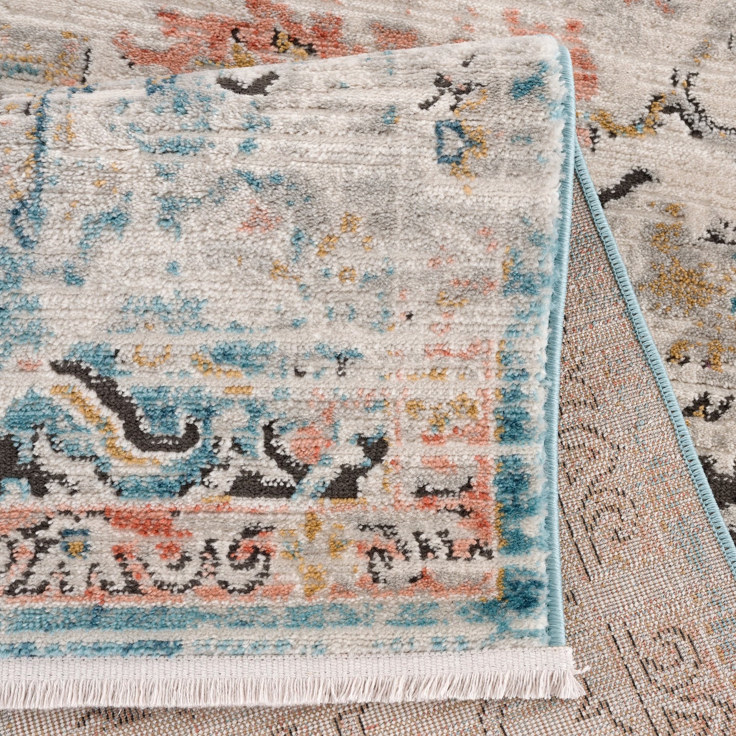 La Dole Rugs Traditional Persian Oriental Distressed Teal Turquoise Ivory Grey Red Orange Area Rug