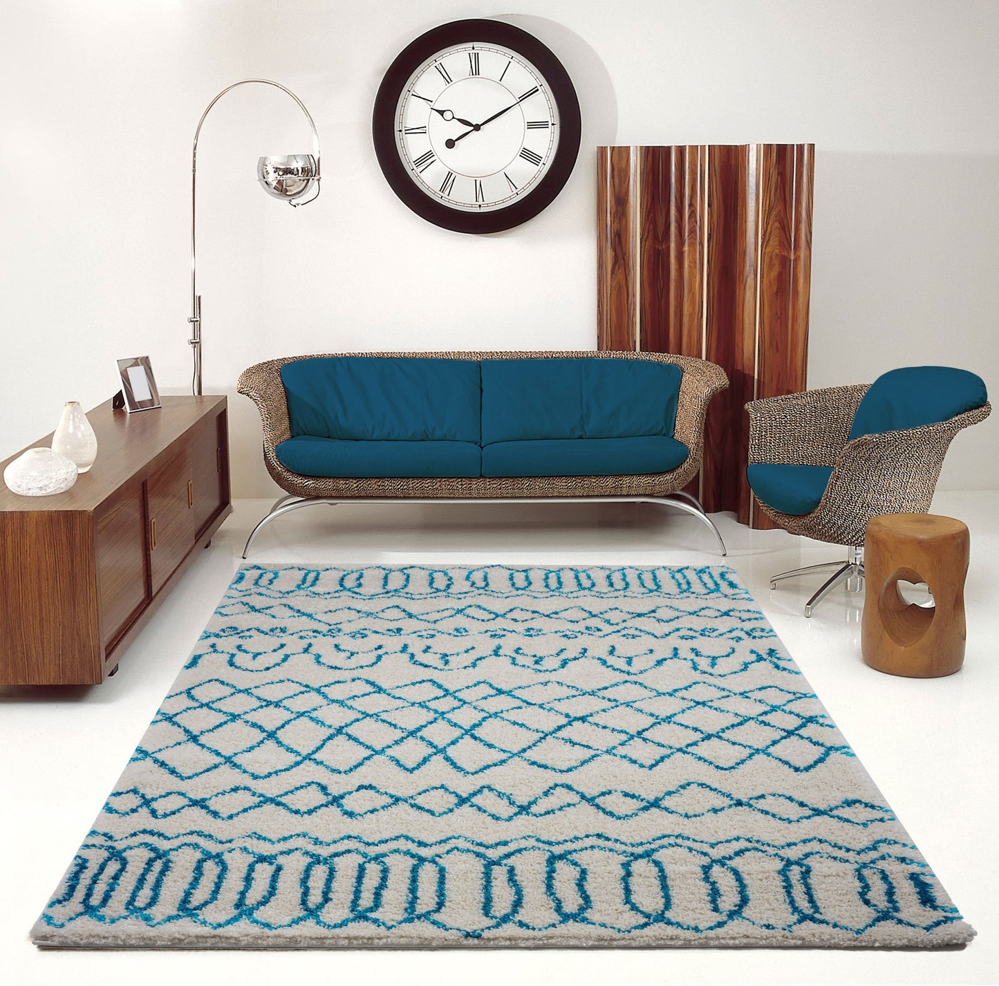 Shaggy Ivory Turquoise Vancouver Area Rug -