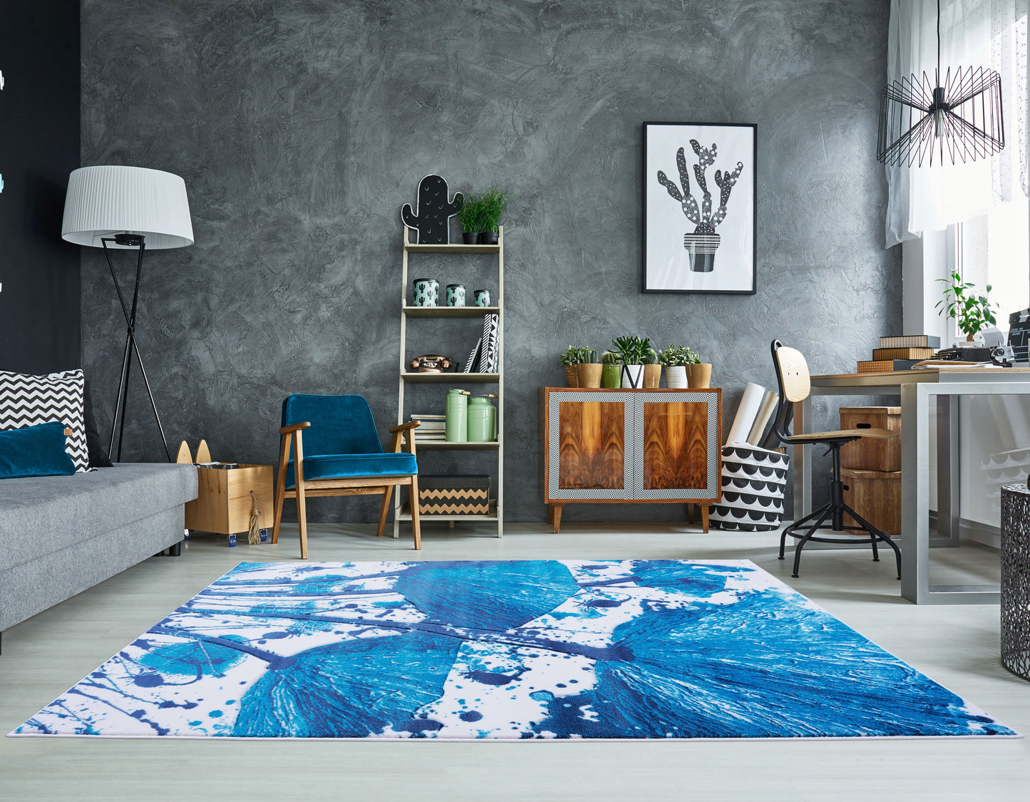 White Blue Modern Area Rug