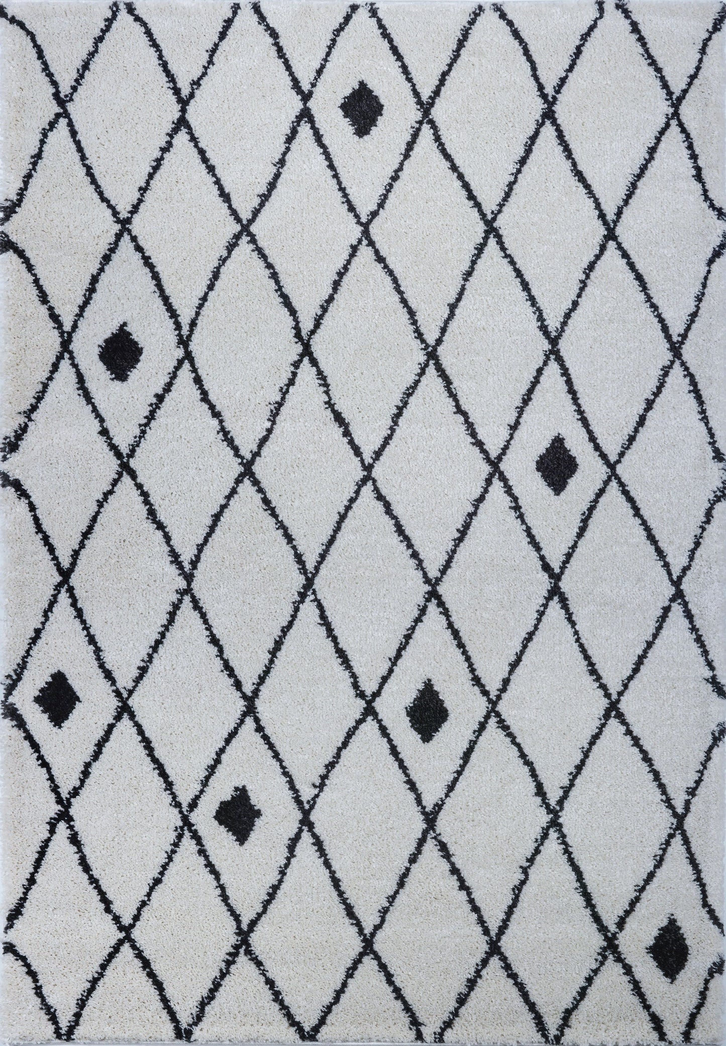Victoria Trellis Ivory Dark Gray Shaggy Area Rug -