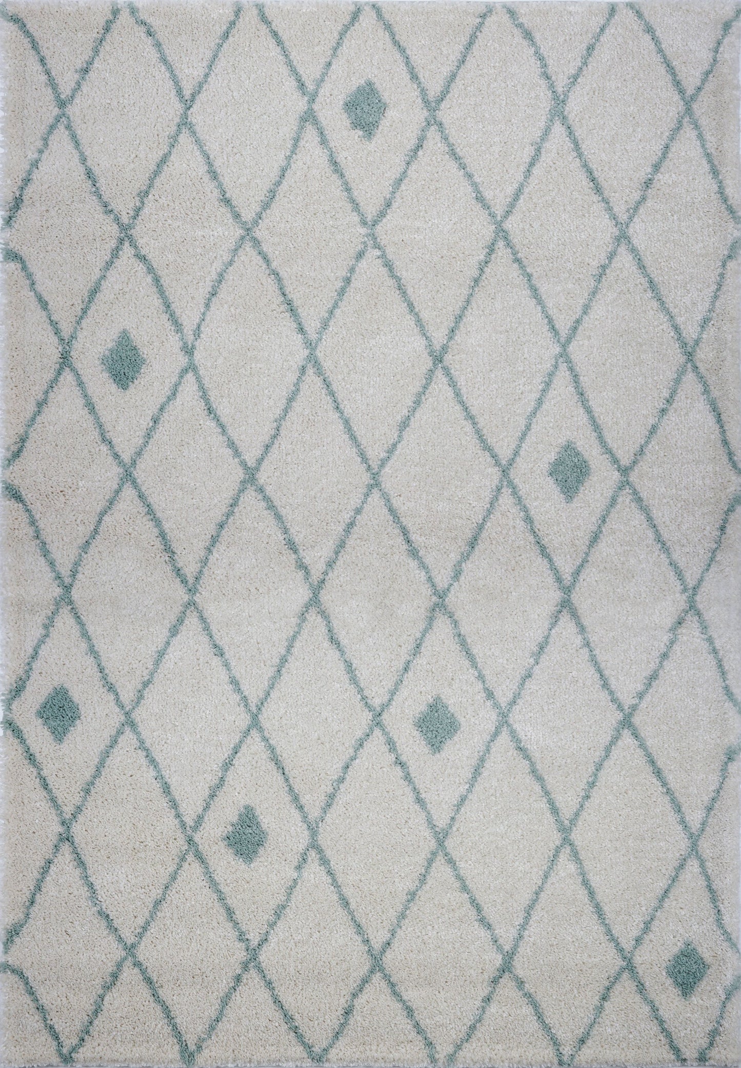 Victoria Trellis Ivory Aqua Green Shaggy Area Rug -