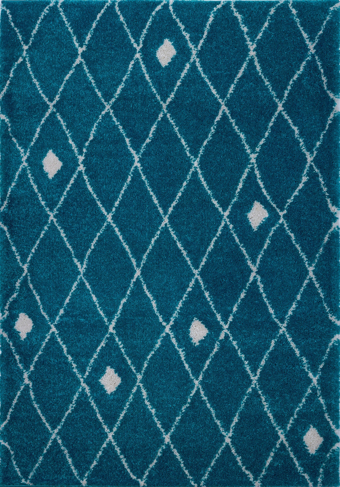Victoria Trellis Turquoise Ivory Shaggy Area Rug -