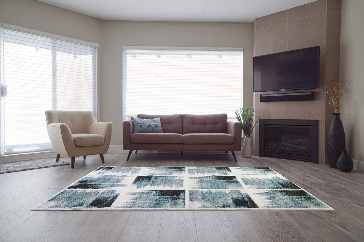 Kensington Teal Ivory Abstract Area Rug -