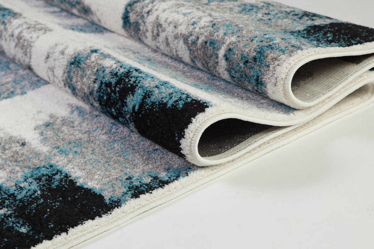Kensington Teal Ivory Abstract Area Rug -