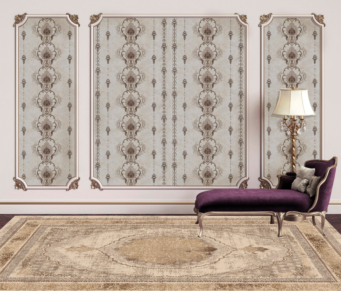 Traditional Cream and Brown Flat Pile Area Rug