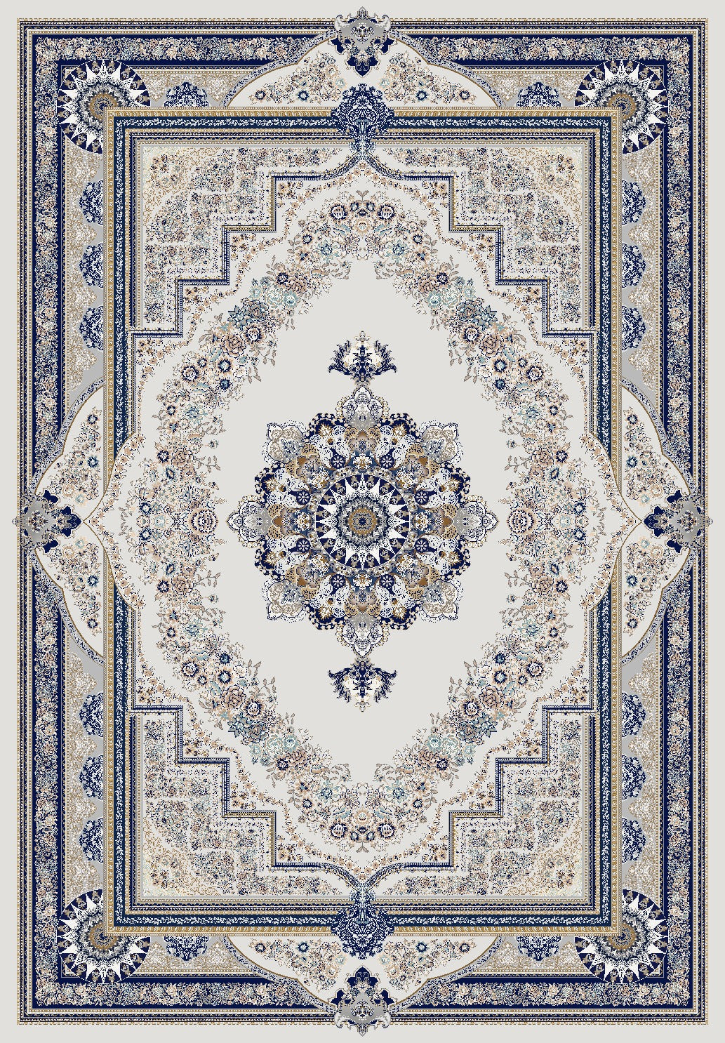 Traditional Blue and Grey Flat Pile Area Rug