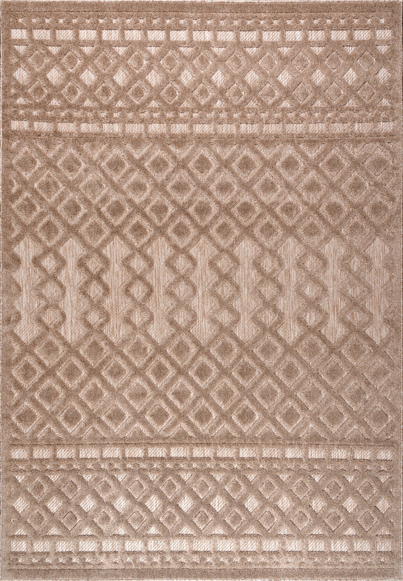 Geometric Modern Contemporary Outdoor Indoor Area Rug Carpet For Patio, Porch, Dining Area, Balcony, Living Room, Bedroom - Brown - Cream Beige