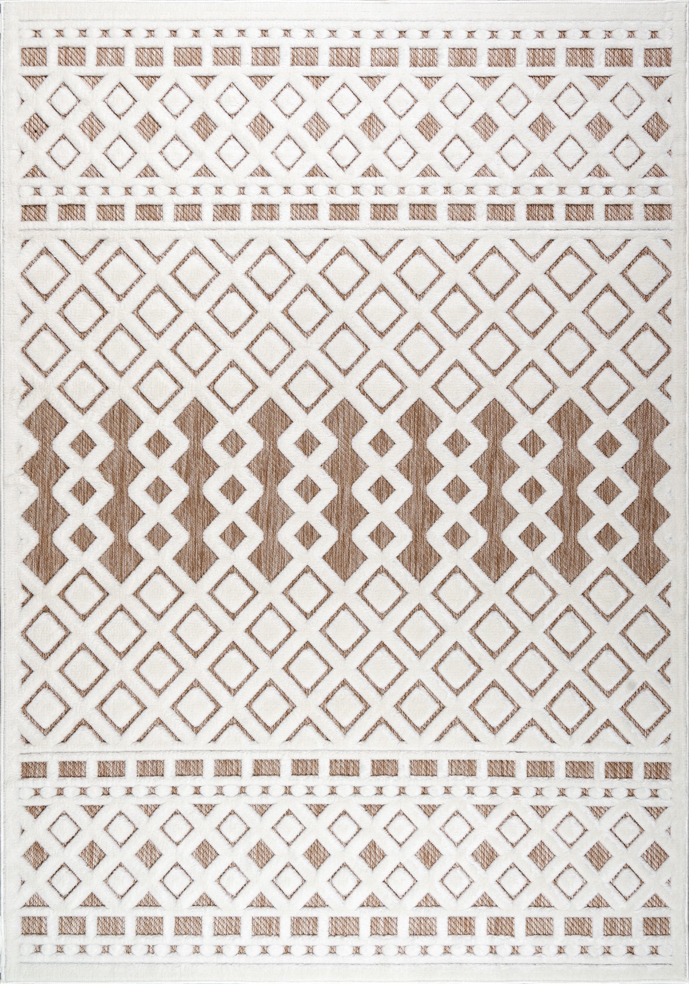 Geometric Modern Contemporary Outdoor Indoor Area Rug Carpet For Patio, Porch, Dining Area, Balcony, Living Room, Bedroom - Brown - Cream Beige