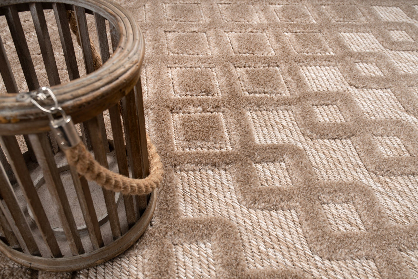 Geometric Modern Contemporary Outdoor Indoor Area Rug Carpet For Patio, Porch, Dining Area, Balcony, Living Room, Bedroom - Brown - Cream Beige