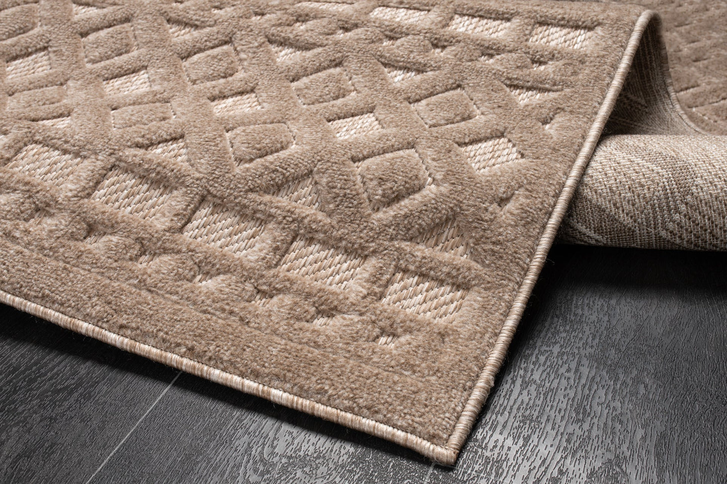 Geometric Modern Contemporary Outdoor Indoor Area Rug Carpet For Patio, Porch, Dining Area, Balcony, Living Room, Bedroom - Brown - Cream Beige