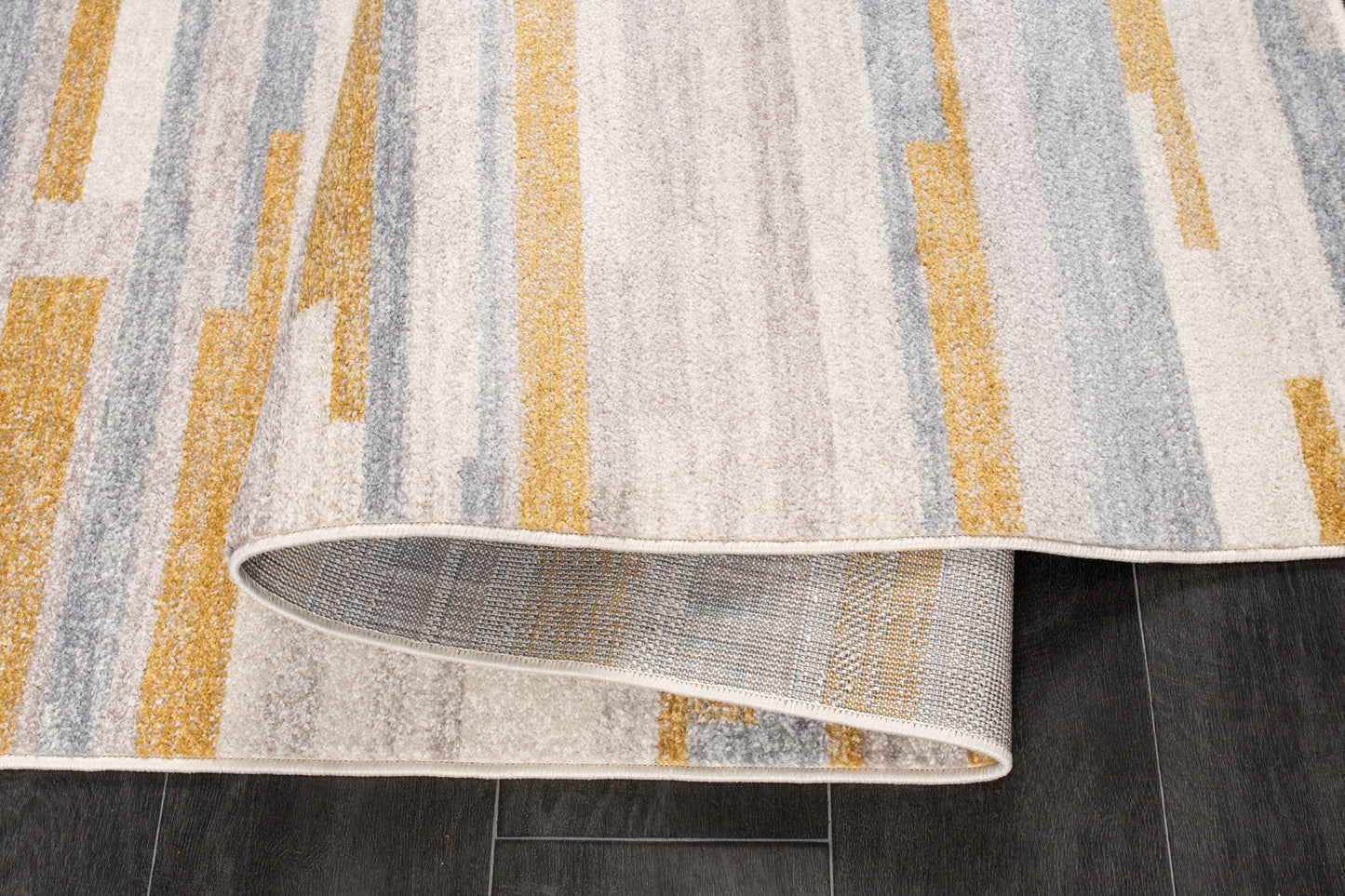LaDole Rugs Abstract Striped Rustic Minimalist Contemporary Area Rug - Modern Carpet for Living Room, Bedroom, Office, Entrance, and Hallway - Mustard Yellow, Grey, and Beige