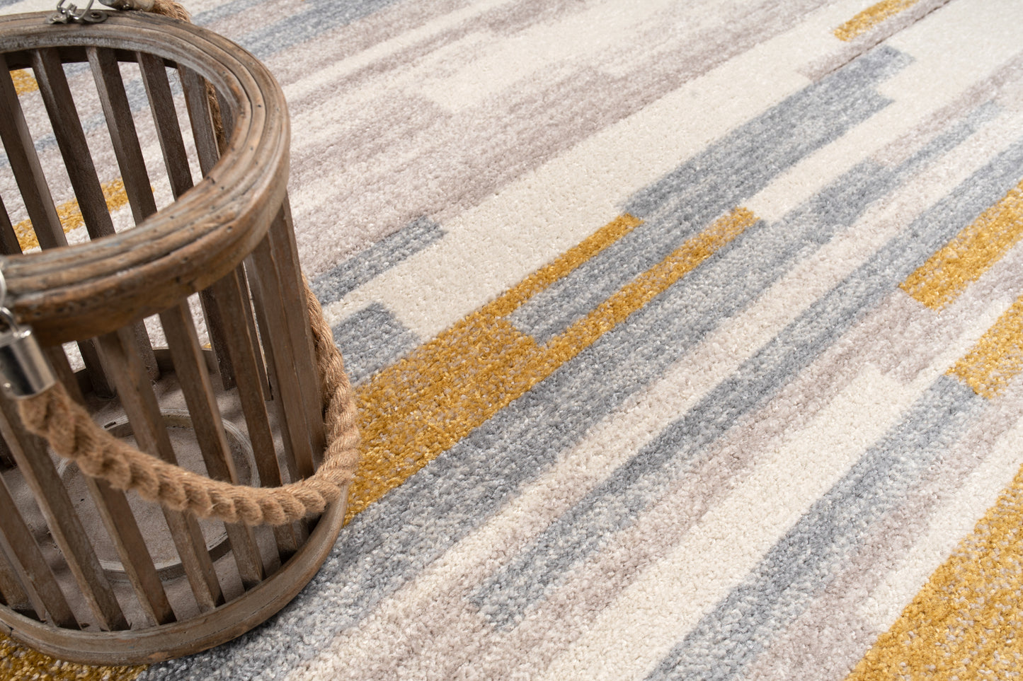 LaDole Rugs Abstract Striped Rustic Minimalist Contemporary Area Rug - Modern Carpet for Living Room, Bedroom, Office, Entrance, and Hallway - Mustard Yellow, Grey, and Beige