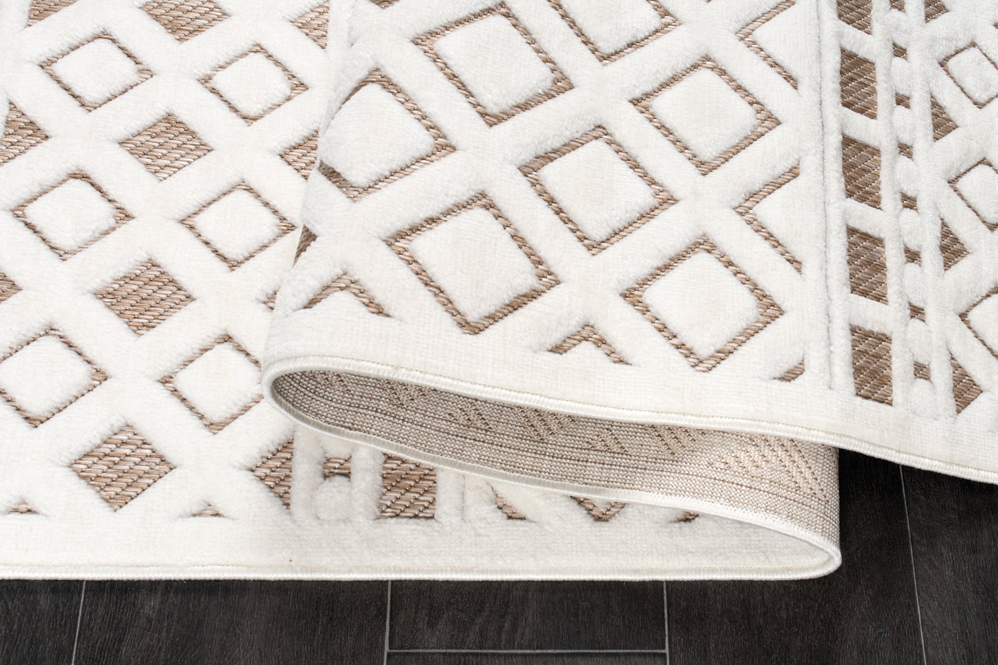 Geometric Modern Contemporary Outdoor Indoor Area Rug Carpet For Patio, Porch, Dining Area, Balcony, Living Room, Bedroom - Brown - Cream Beige