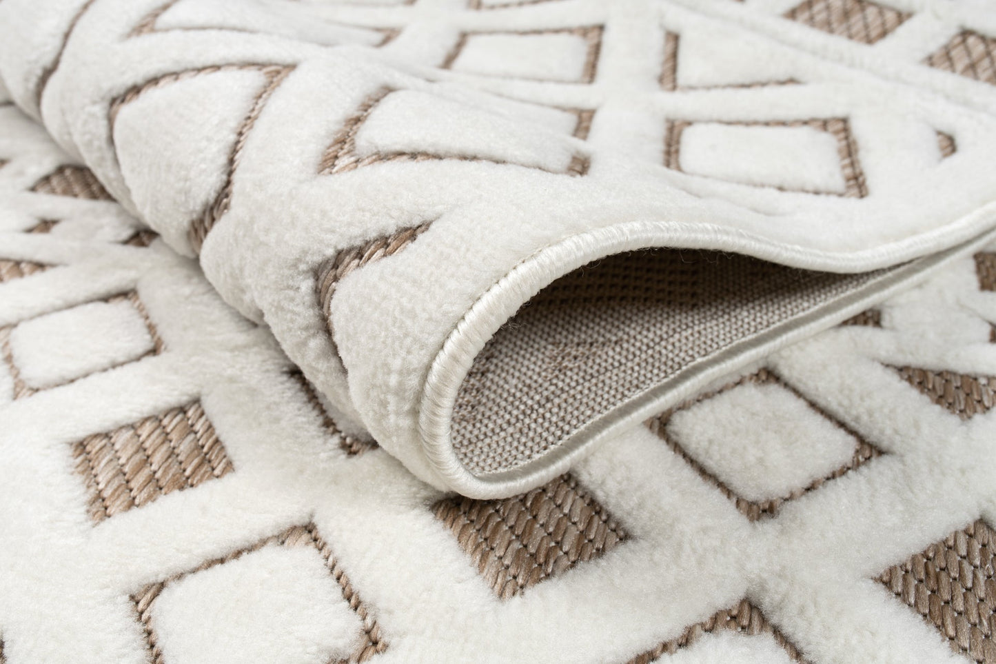 Geometric Modern Contemporary Outdoor Indoor Area Rug Carpet For Patio, Porch, Dining Area, Balcony, Living Room, Bedroom - Brown - Cream Beige