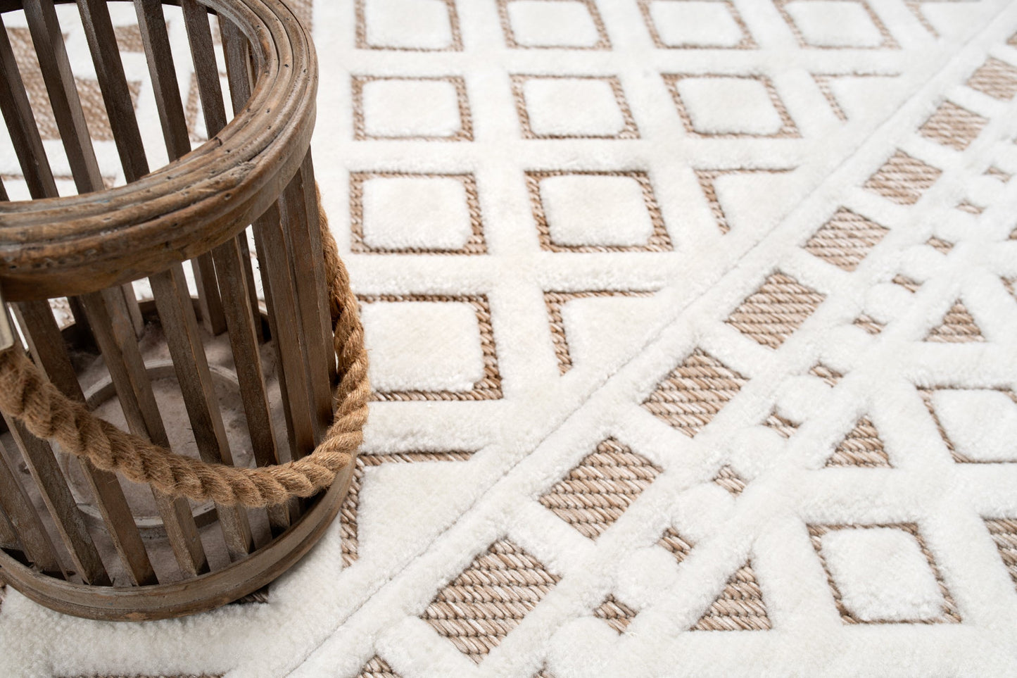 Geometric Modern Contemporary Outdoor Indoor Area Rug Carpet For Patio, Porch, Dining Area, Balcony, Living Room, Bedroom - Brown - Cream Beige