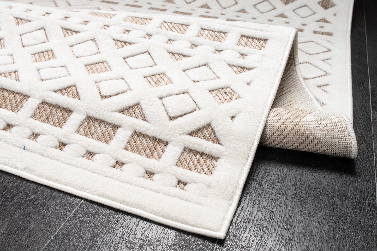 Geometric Modern Contemporary Outdoor Indoor Area Rug Carpet For Patio, Porch, Dining Area, Balcony, Living Room, Bedroom - Brown - Cream Beige