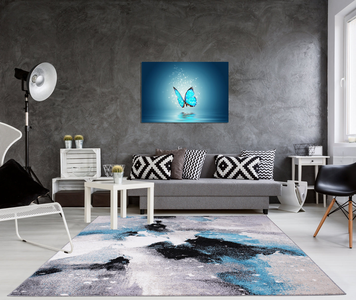 Everest Collection Ardene Abstract Pattern Turkish Soft Indoor Mat in Gray and Turquoise