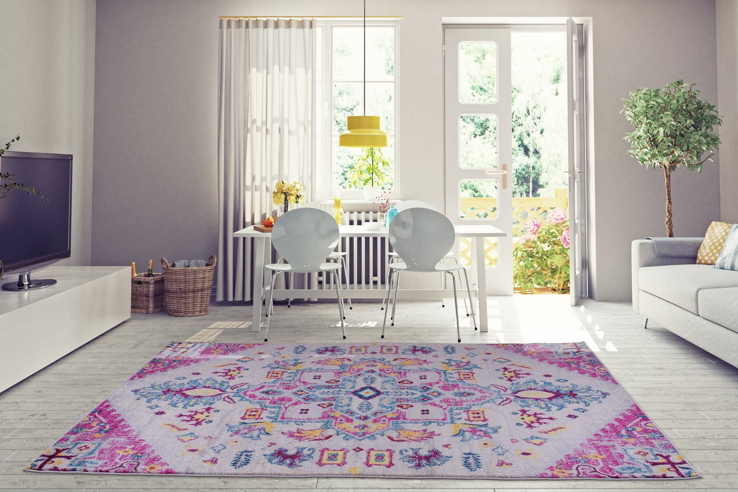 Shareen Traditional Design Soft Sustainable Mat Carpet in Pink Multicolor