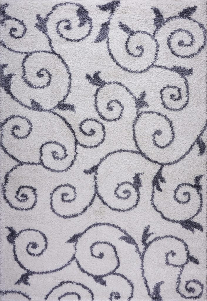 Shaggy Rabat Abstract Pattern Sustainable Spirals Style Indoor Big Runner Rug, White/Dark Gray,
