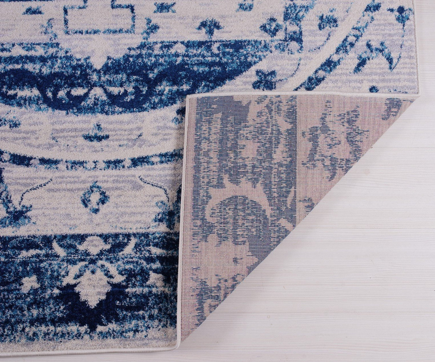 Kahina Traditional Botanical Style Sustainable Innovative Mat Carpet in Blue