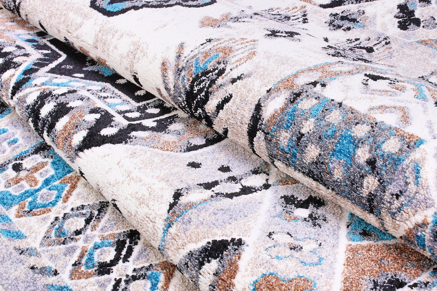 Athens Traditional Geometric Style Durable Innovative Soft Mat in Gray and Turquoise