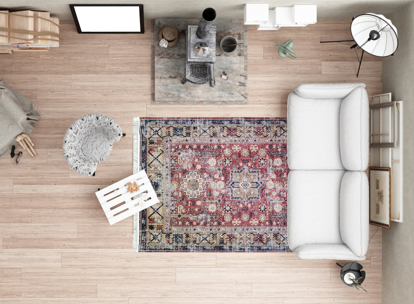Sylvia Flatweave Distressed Pattern Brick Red Beige Area Rug 5'2" x 7'5"