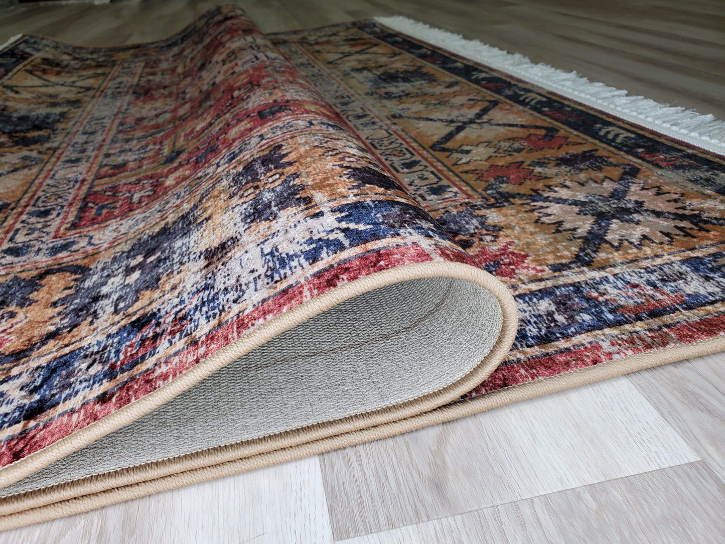 Sylvia Flatweave Distressed Pattern Brick Red Beige Area Rug 5'2" x 7'5"