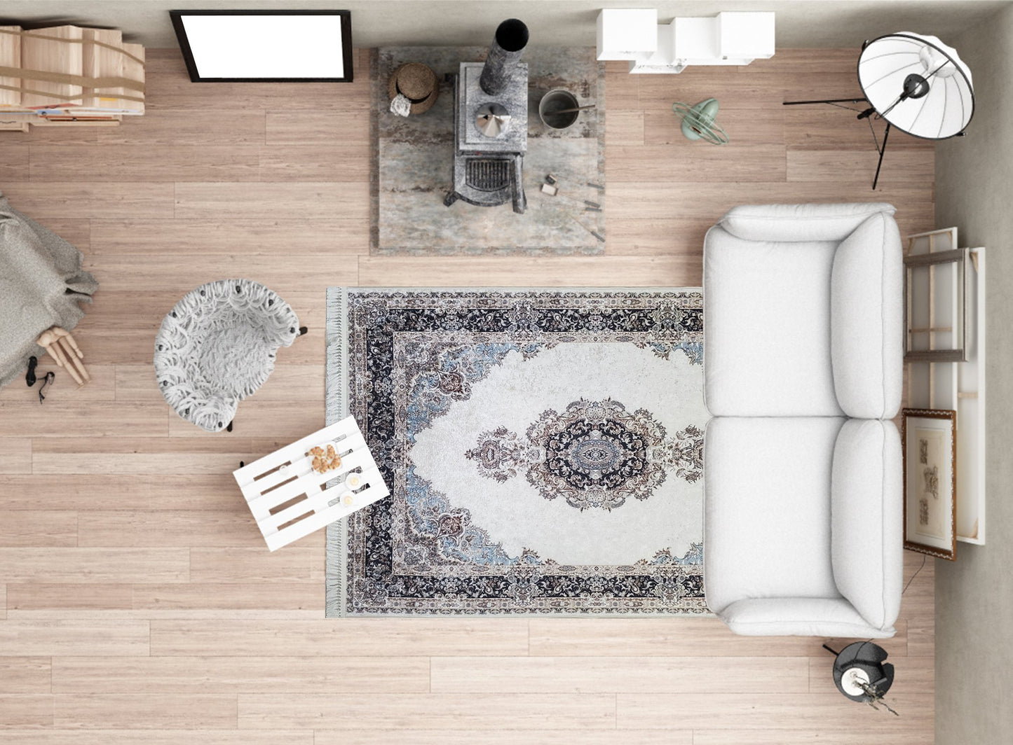 Argyle Flatweave Grey Blue Area Rug