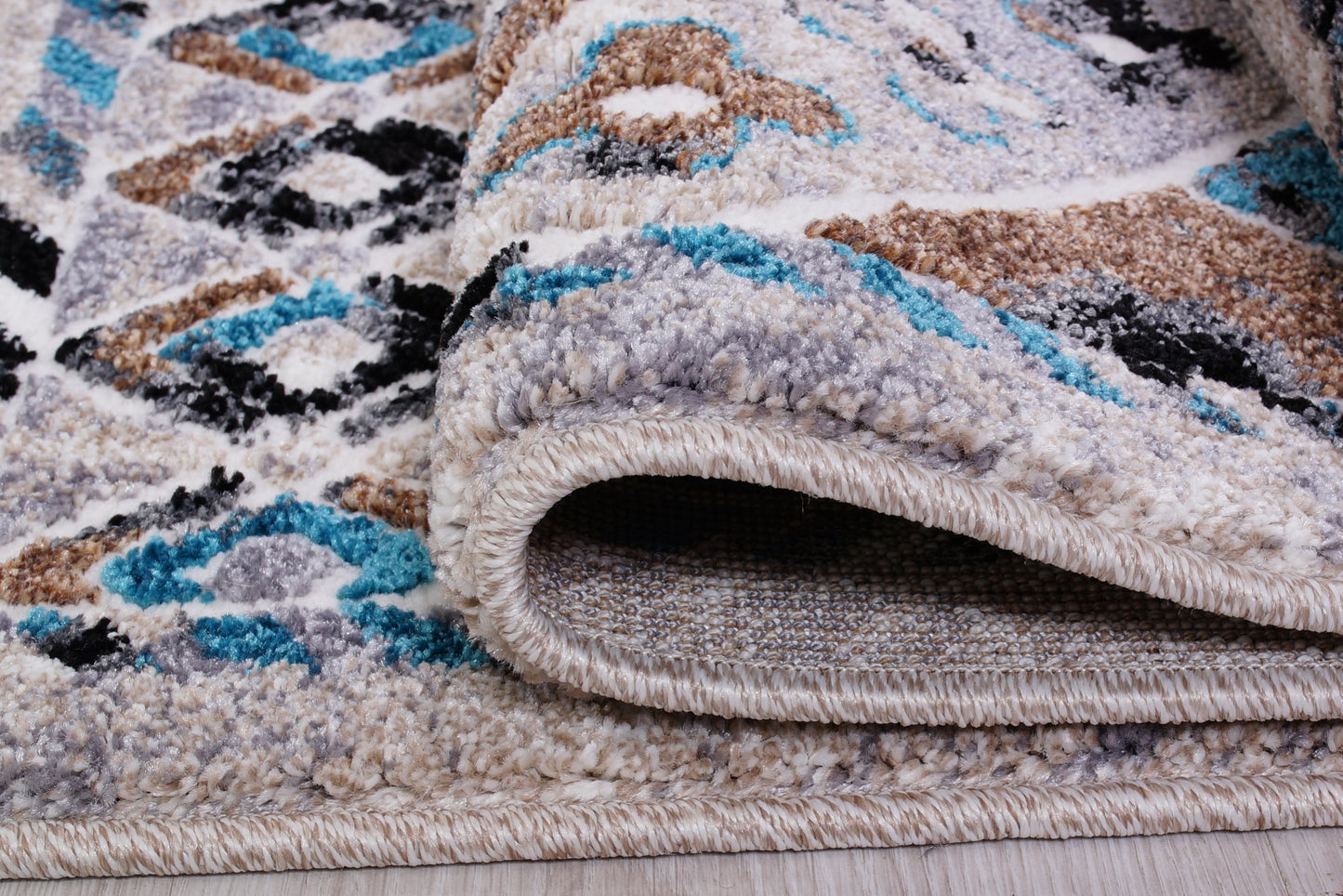 Athens Traditional Geometric Style Durable Innovative Soft Mat in Gray and Turquoise