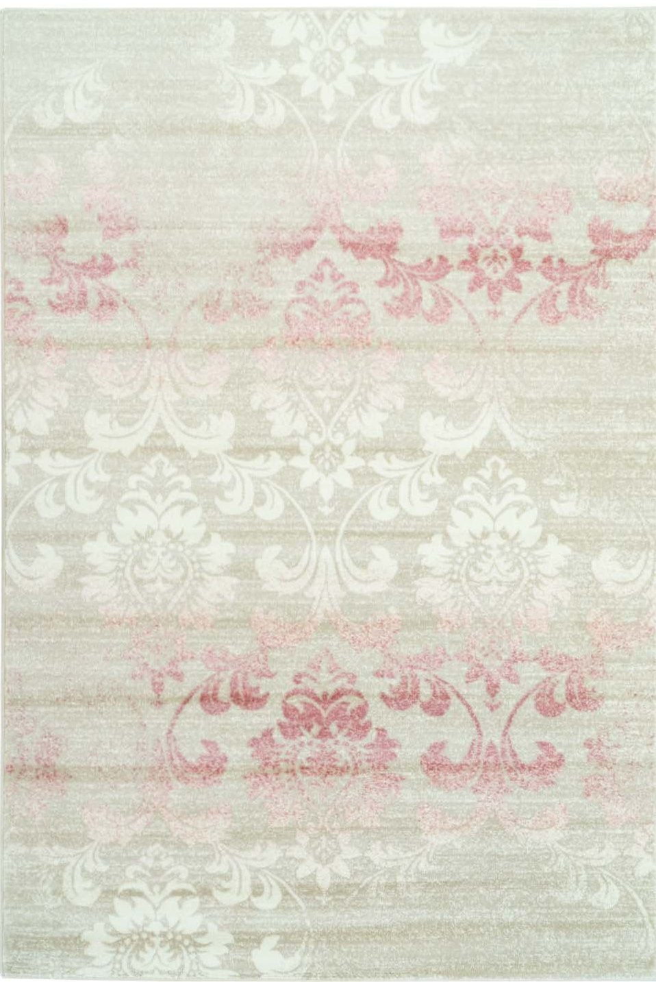 Berna Cream Pink Damask Area Rug -