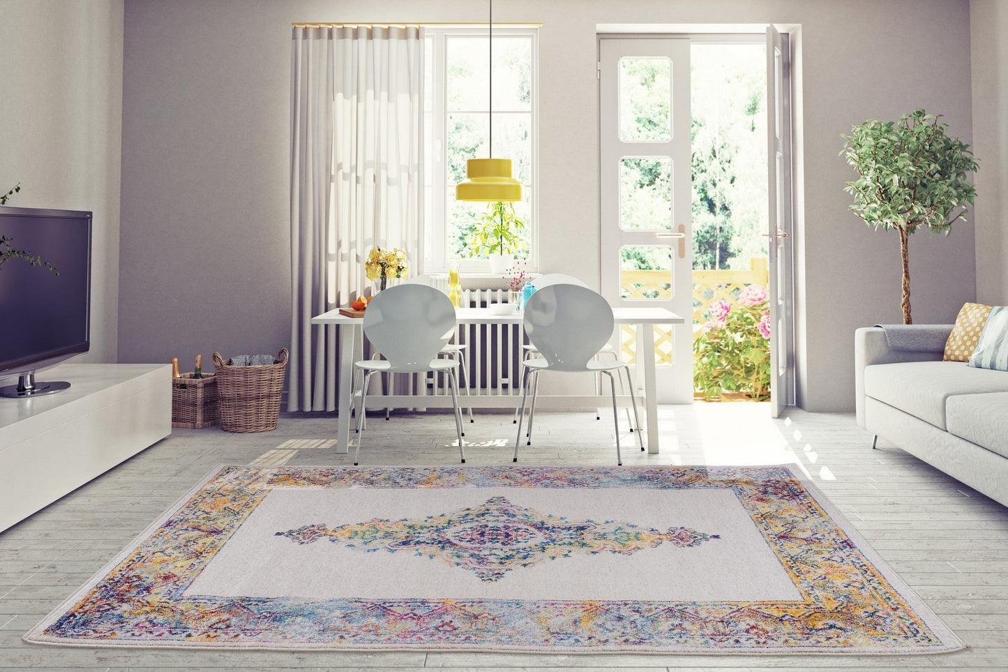 Saba Traditional Border Style Machine Made European Indoor Small Runner Rug Carpet in Cream Multicolor