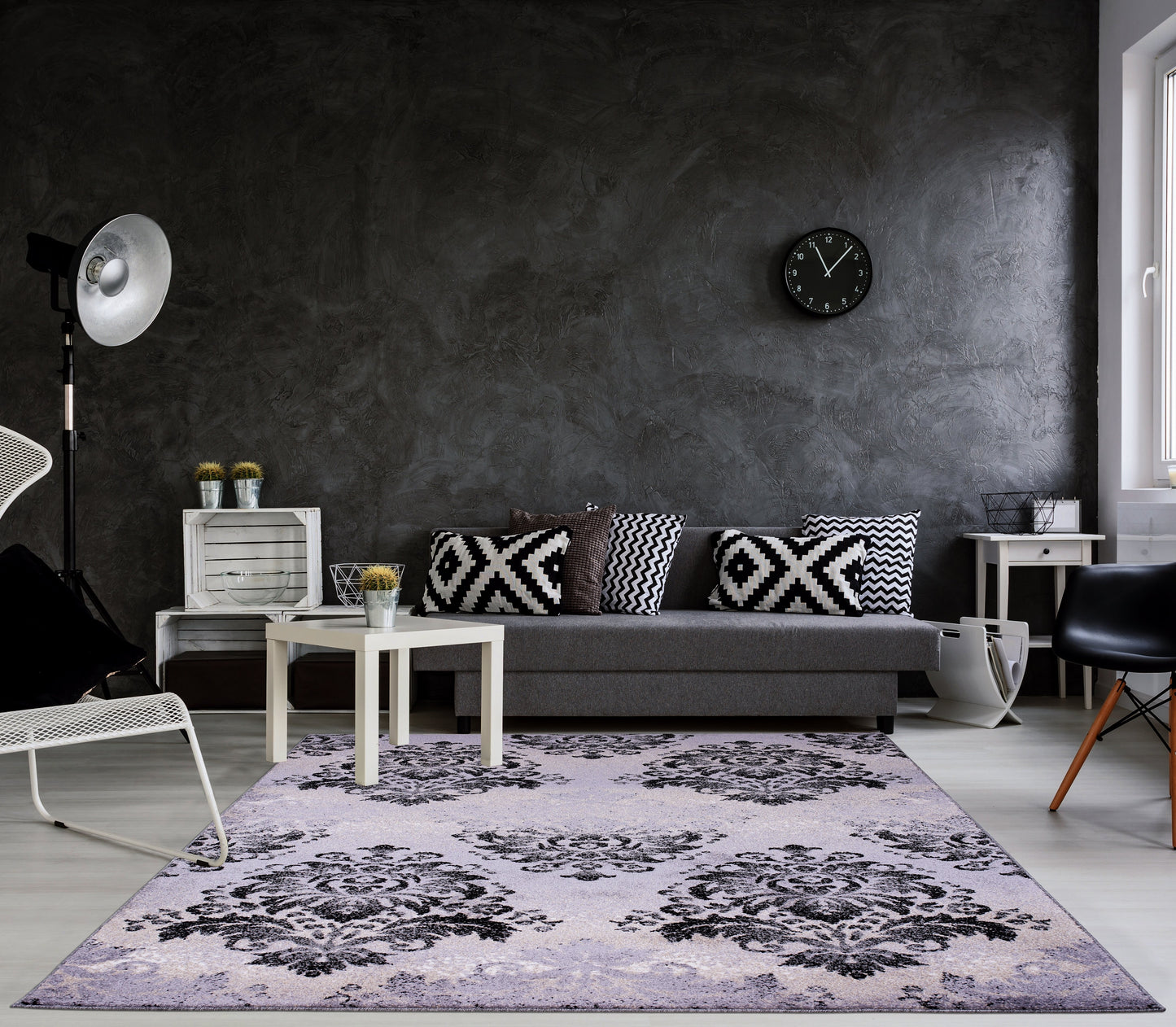 Everest Collection Milan Classic Damask Style Soft Beautiful RUG in Gray and Black