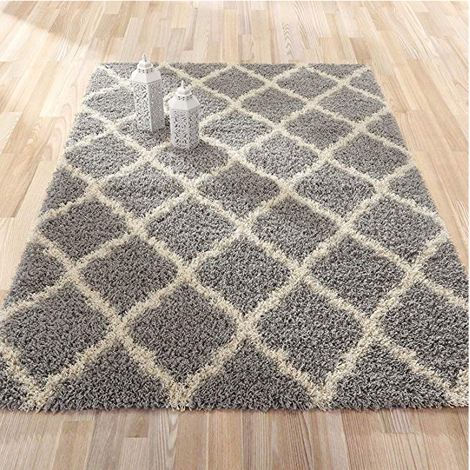 Rugs 5 Feet Diameter Round Shaggy Modern Area Rug Carpet in Grey-Cream