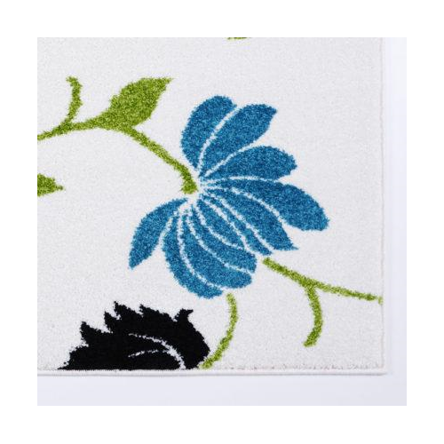 Cream and Green Made in Europe Colourful Flowers Area Rug Carpet