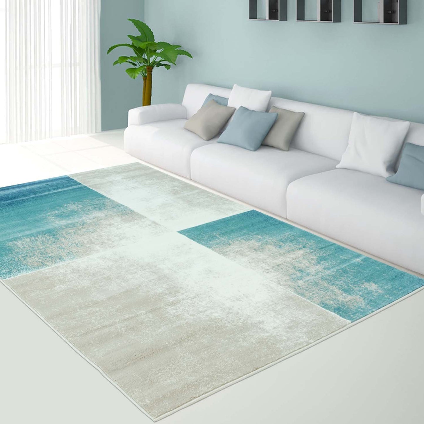 Dunya Ivory Teal Area Rug -