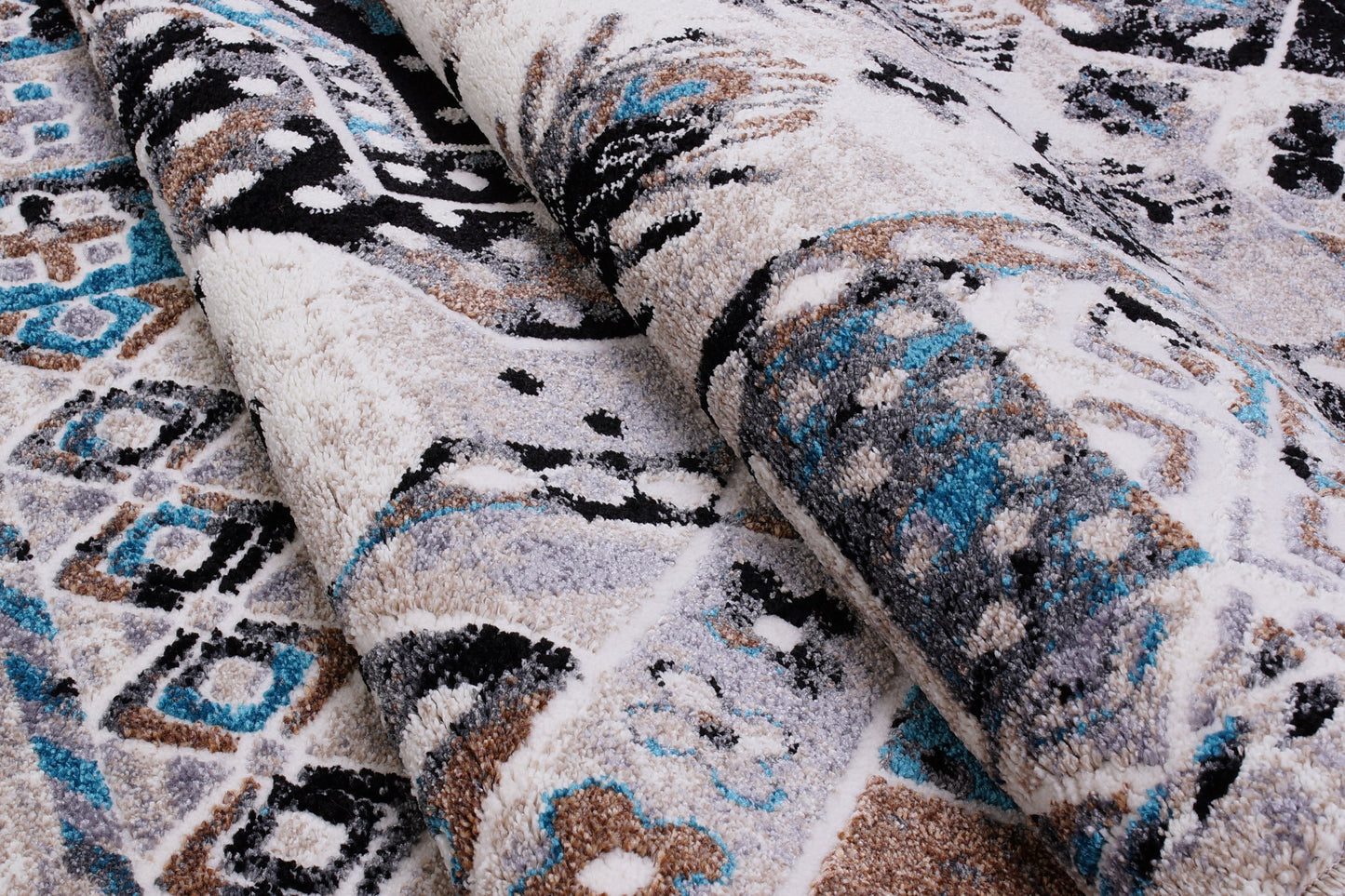 Athens Traditional Geometric Style Durable Innovative Soft Mat in Gray and Turquoise
