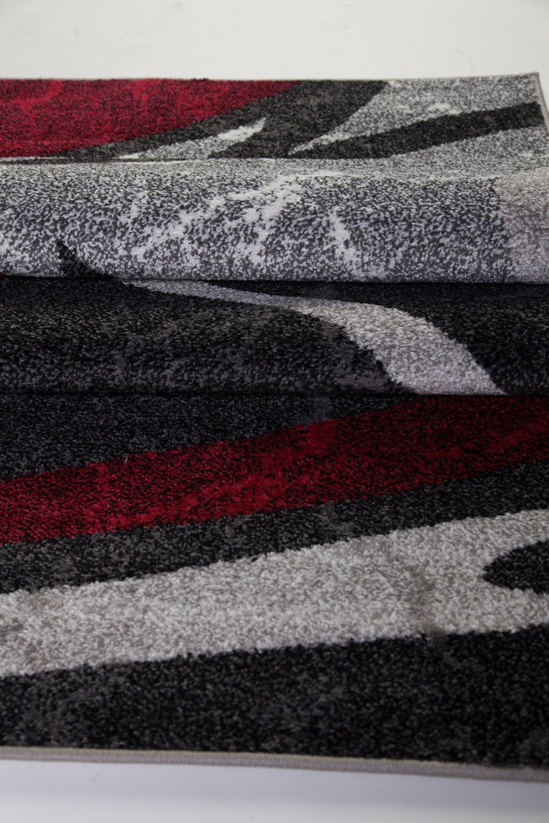 Innovative Boston Collection Spirals Abstract Pattern Mat in Red Grey Black, (2' x 3'3", 60cm x 100cm)