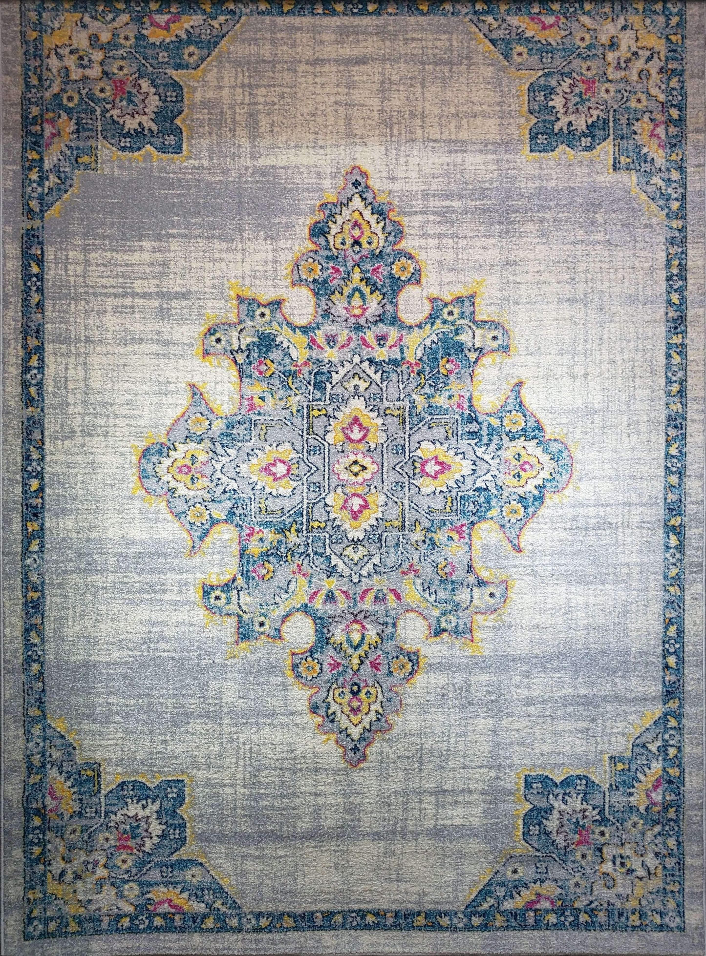 Geode Antique Style Polypropylene Indoor Durable Traditional Area Rug Carpet in Turquoise Grey