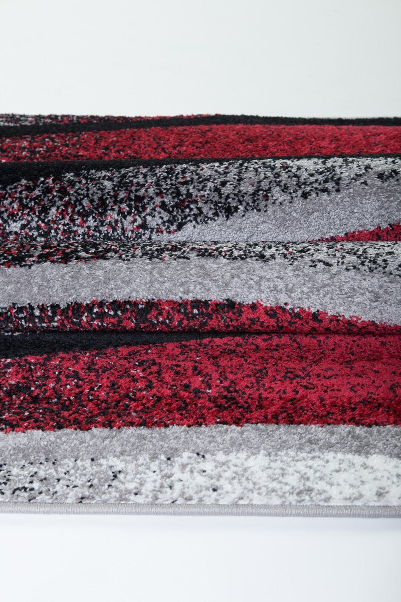 Durable Boston Collection Waves Pattern Abstract Mat Carpet in Ivory Red Grey, 2' x 3'3"(60cm x 100cm)